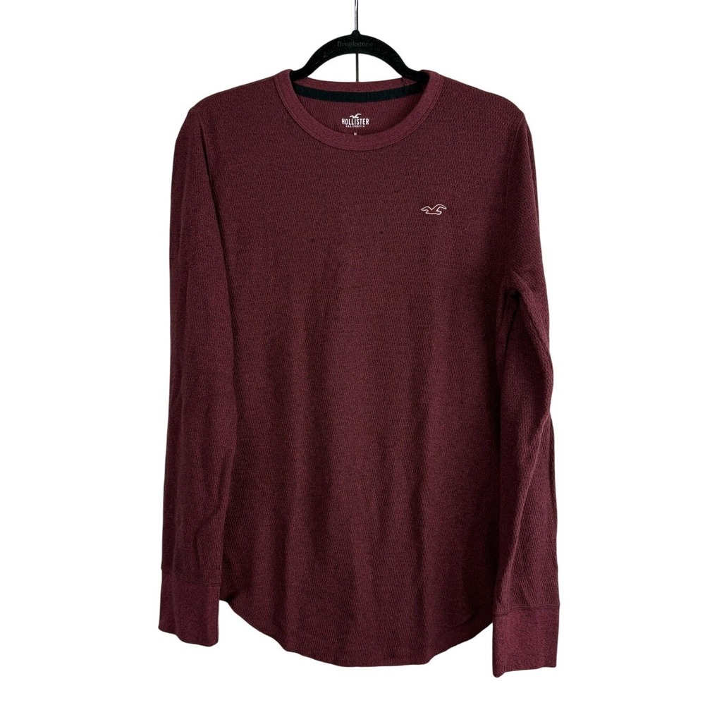 Hollister Maroon Burgundy Long Sleeve Thermal Knit Shirt Mens Medium